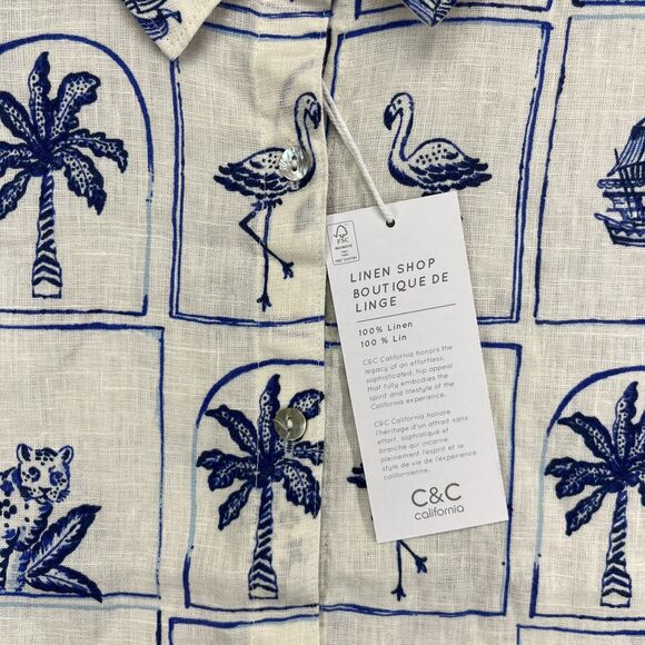 C&C California Top Womens XL 100% Linen Button Up Shirt Brach tropical cruise - Picture 3 of 16